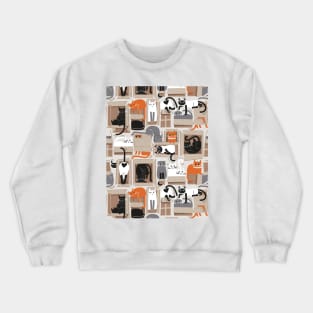 Purfect feline architecture // pattern // beige background cute cats in cardboard boxes Crewneck Sweatshirt